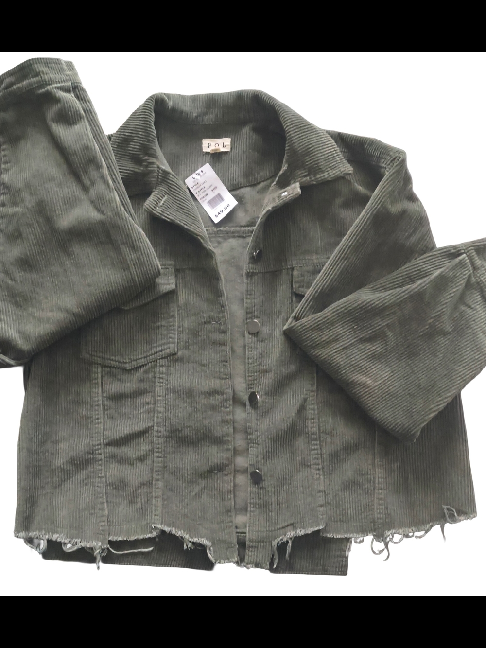 POL Olive Green Corduroy Button-Front Jacket
